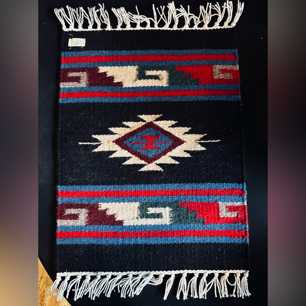 Unique Vintage Black and Red Geometric Rug